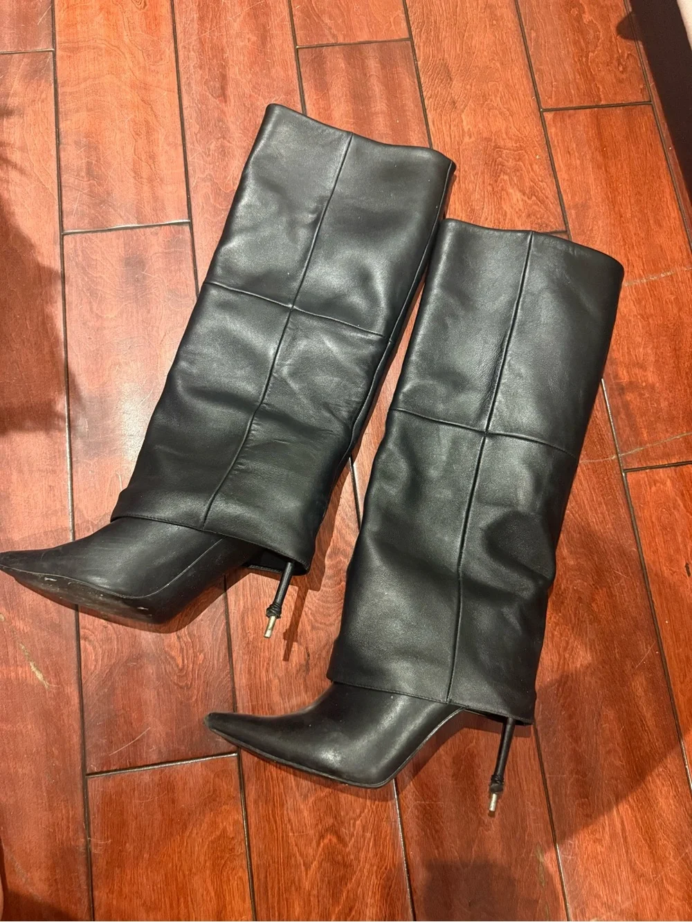 Steve madd w Black Women's Knee-High Pointed Toe Stiletto Boots